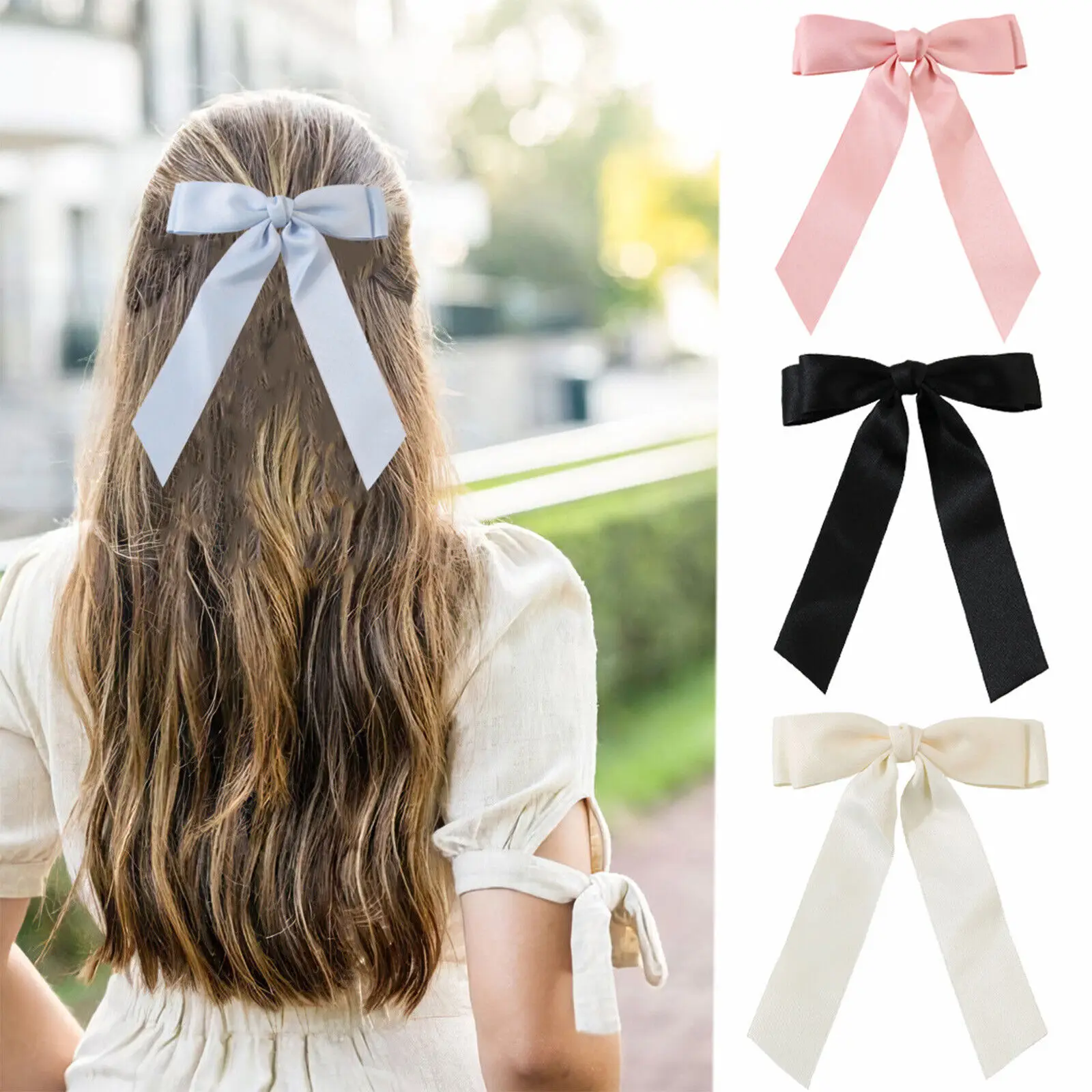 Wholesale Hair Bows Hair Clips Black White Color Ribbon Ponytail Holder Accessories Satin Hair Bows for Women Baby Girl Bows