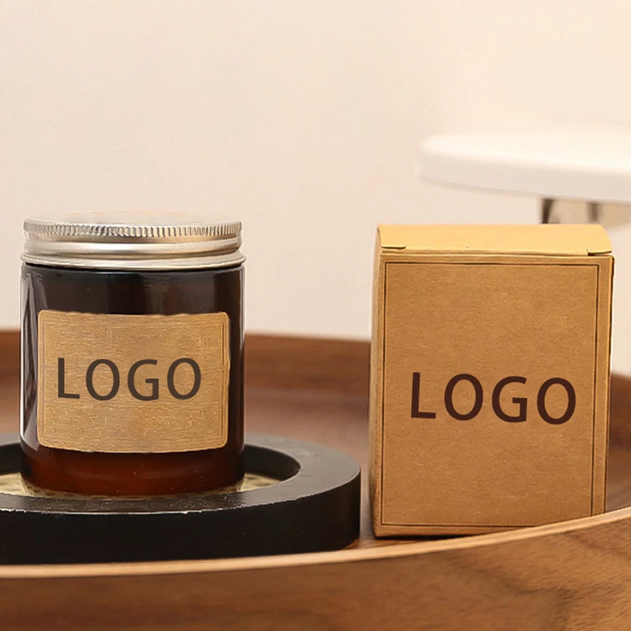 Customizable Logo Label Pattern Luxury Glass Jar Handmade Soy Wax Scented Candle With Lid