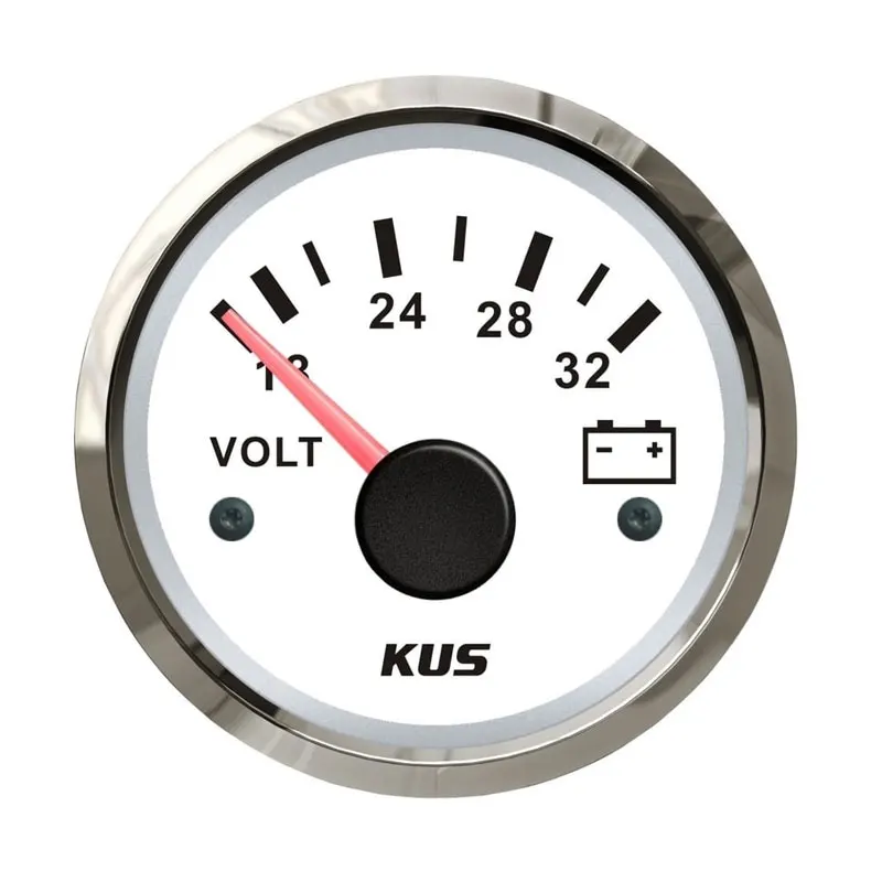 52mm Voltmeter Volt Gauge Meter 24V/16-32V IP 67 SUS 316 Stainless Steel Multi-plug Socket Connection White/black CN;GUA 9-32V