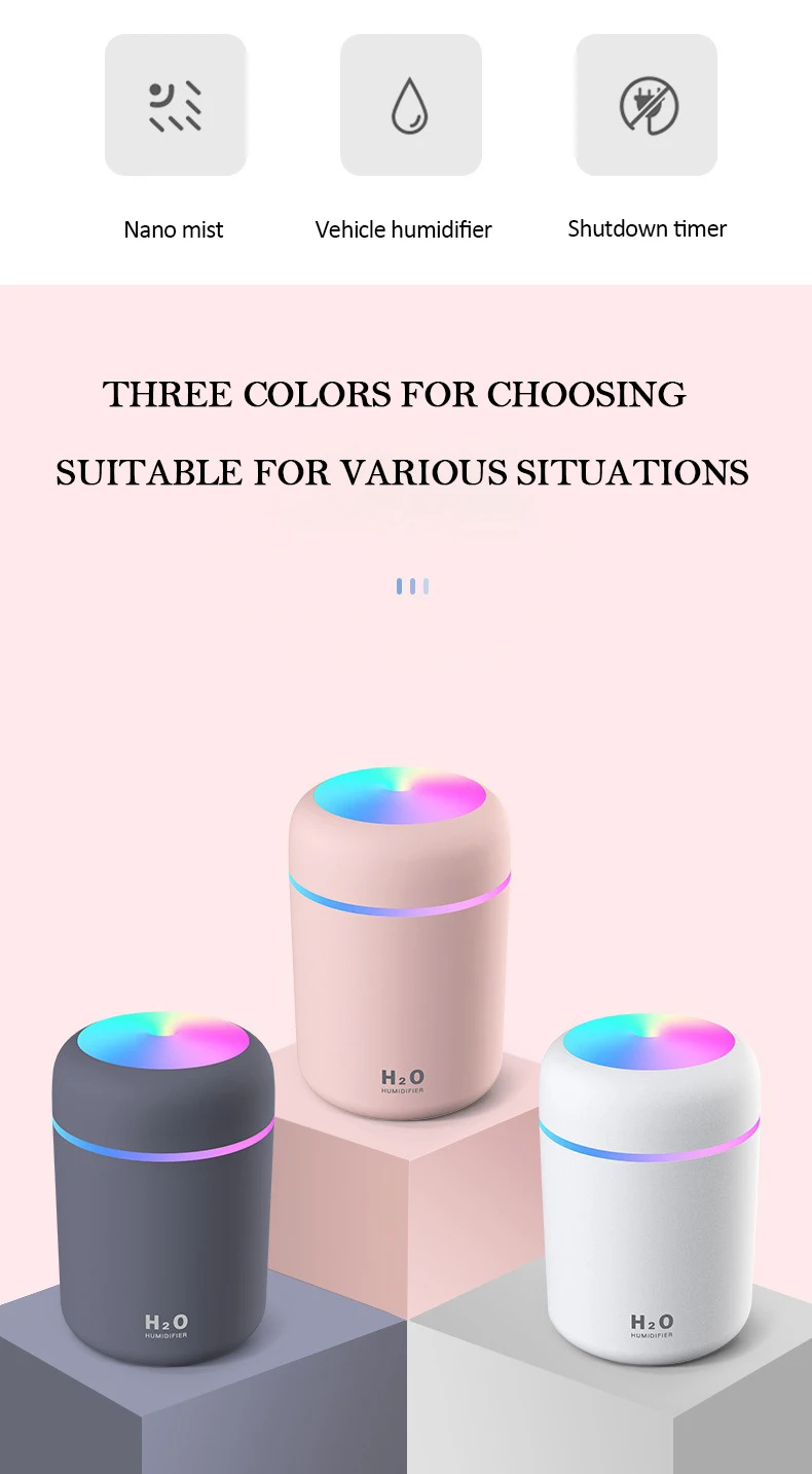 Mini  Atomizer USB Air Humidifier For Home Hotel Car School with 7 lamps