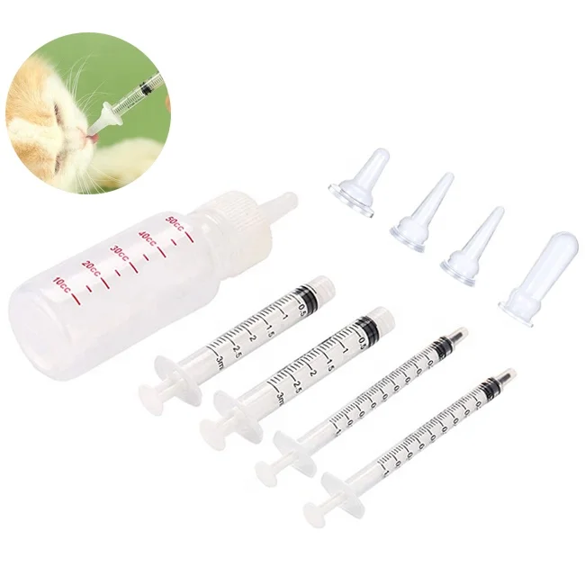 1-10ml Pet Nursing Bottle Kit Replacement Parcifiers Kitty Puppy Feeder Nipple Silicone Syringe Newborn Pet Milk Medicine Feeder