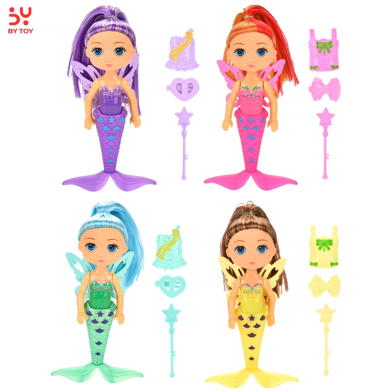 6.5 inch Mermaid pretend play dress up Sea Doll Girl Gifts Plastic beauty Mermaid Doll with wings for girl