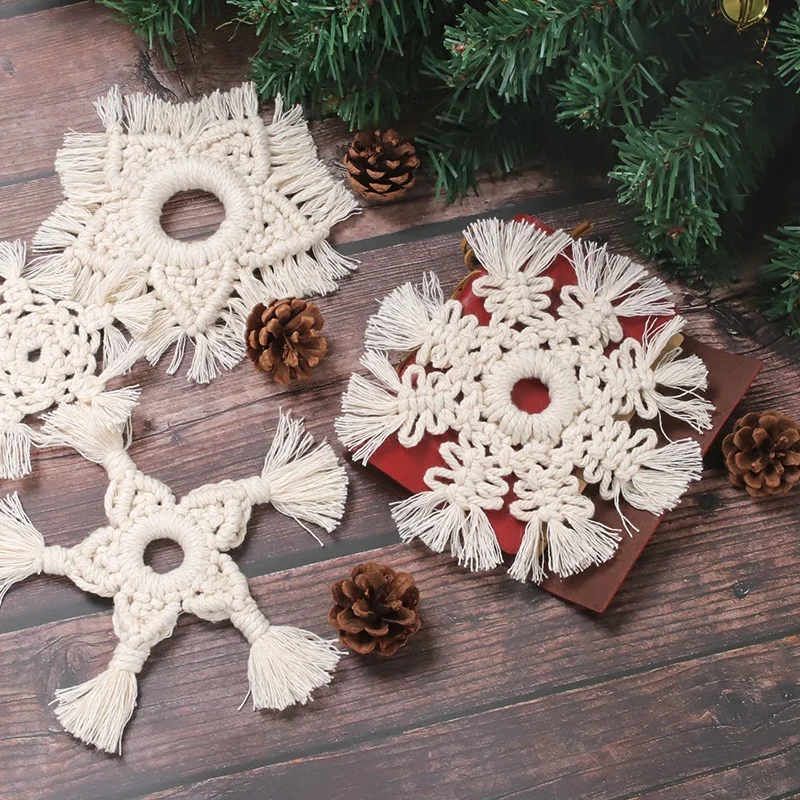 Handmade Coasters Table Decor Christmas Tree Decorations Ornaments Macrame Snowflake Decoration Macrame Wall Hanging