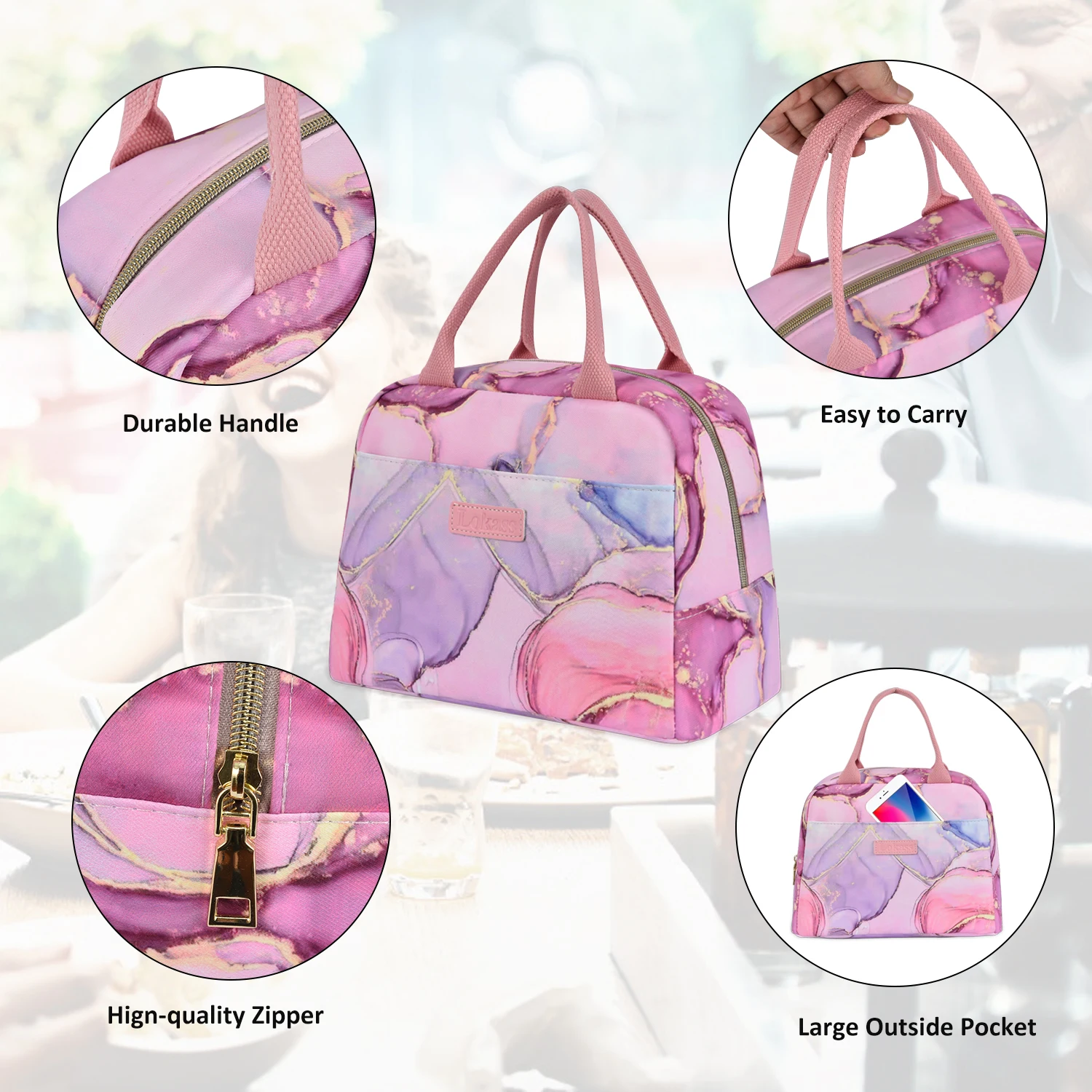 Fast Shipping In Stock Wide-Open Durable Nylon Thermal Lunch Carry Tote Bag Insulated Lunch Bag for women Work Picnic Hiking