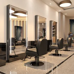 Горячая Распродажа индивидуальная Парикмахерская станция двустороннее зеркало салон со светодиодной