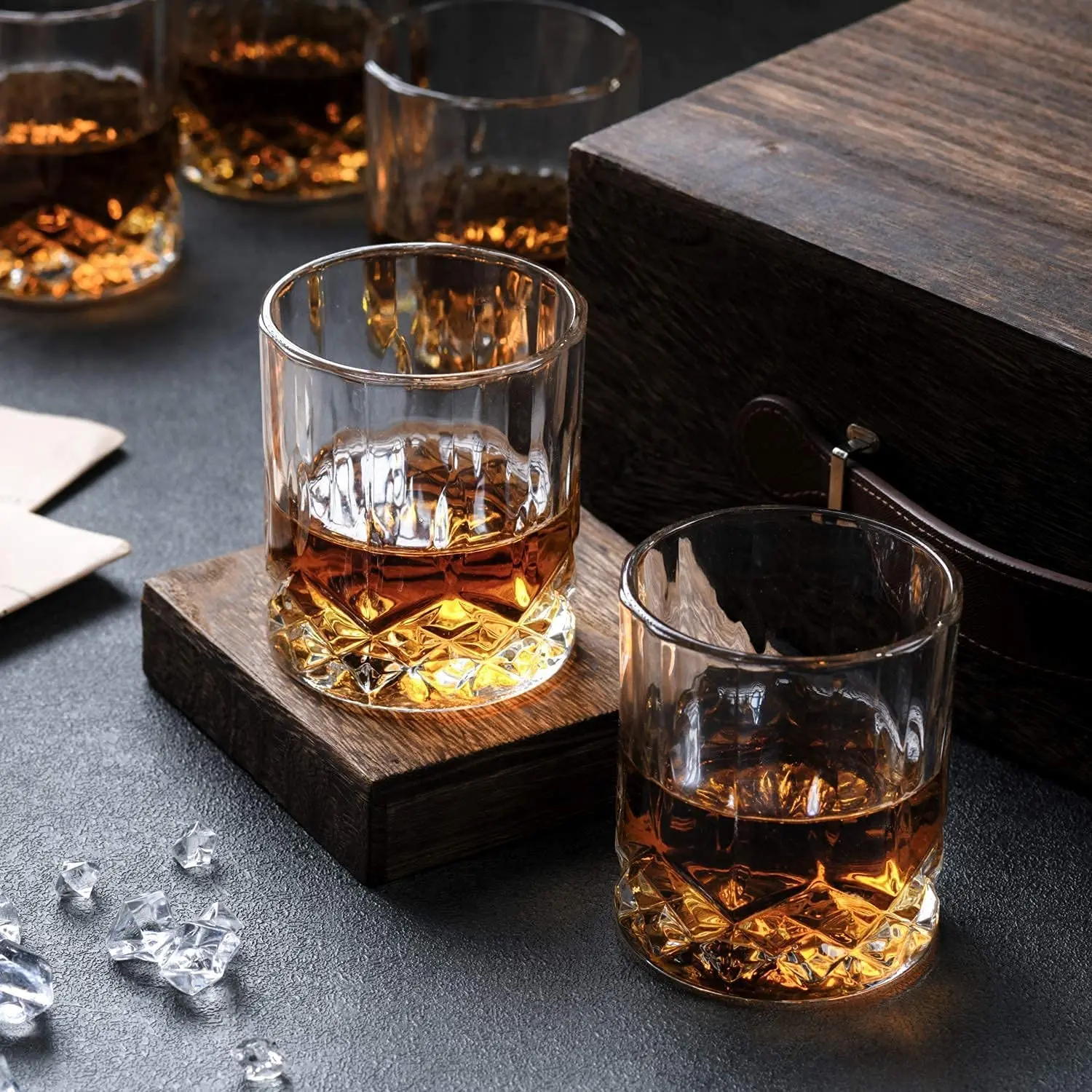 Irregular Sublimation Crystal Twisted Espressos Desserts Tequila Whisky Drinking Tasting Shot Glass Cups with Holder