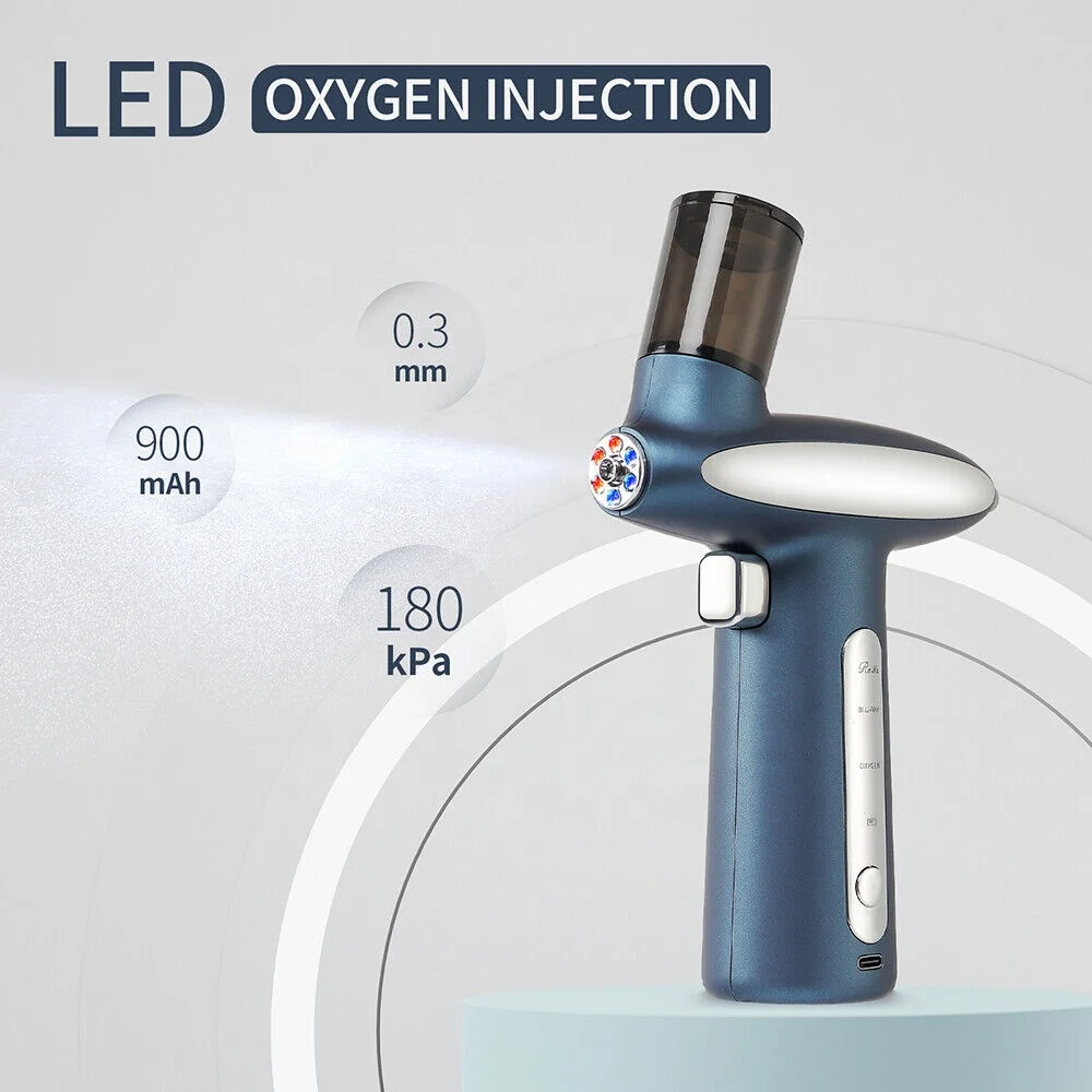 180Kpa Nano Mist Sprayer Deep Hydrating Face Humidifier Skin Moisturizing Anti Acne Injector LED Red Blue Light Oxygen Injection