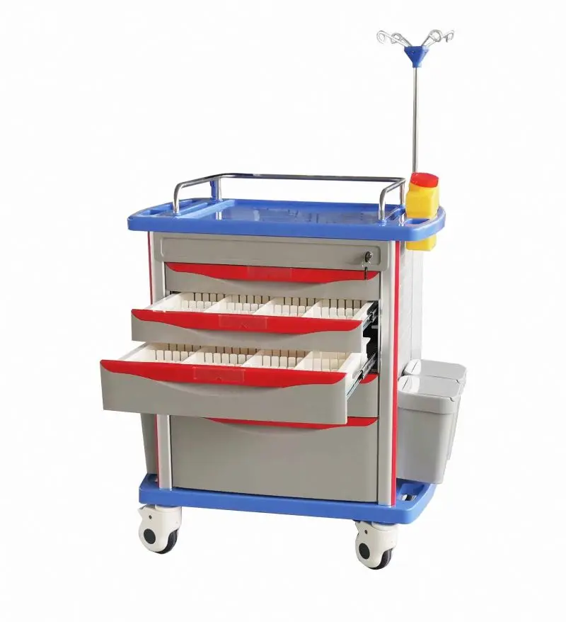 High Quality Hospital Icu medical ABS Nursing Crash Cart Emergency Trolley