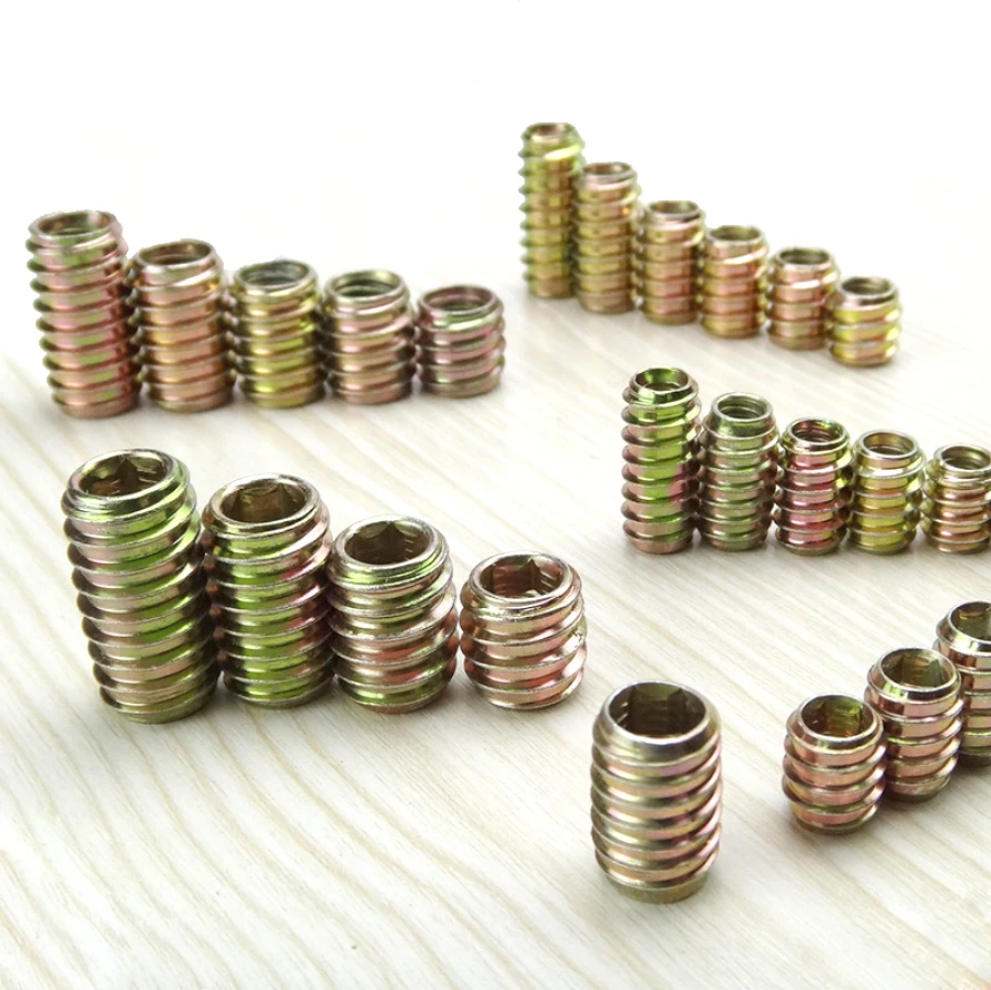 M4 M5 M6 M8 M10 Zinc Alloy Hex Type D E Threaded Inserts Nut For Wood Connector Furniture