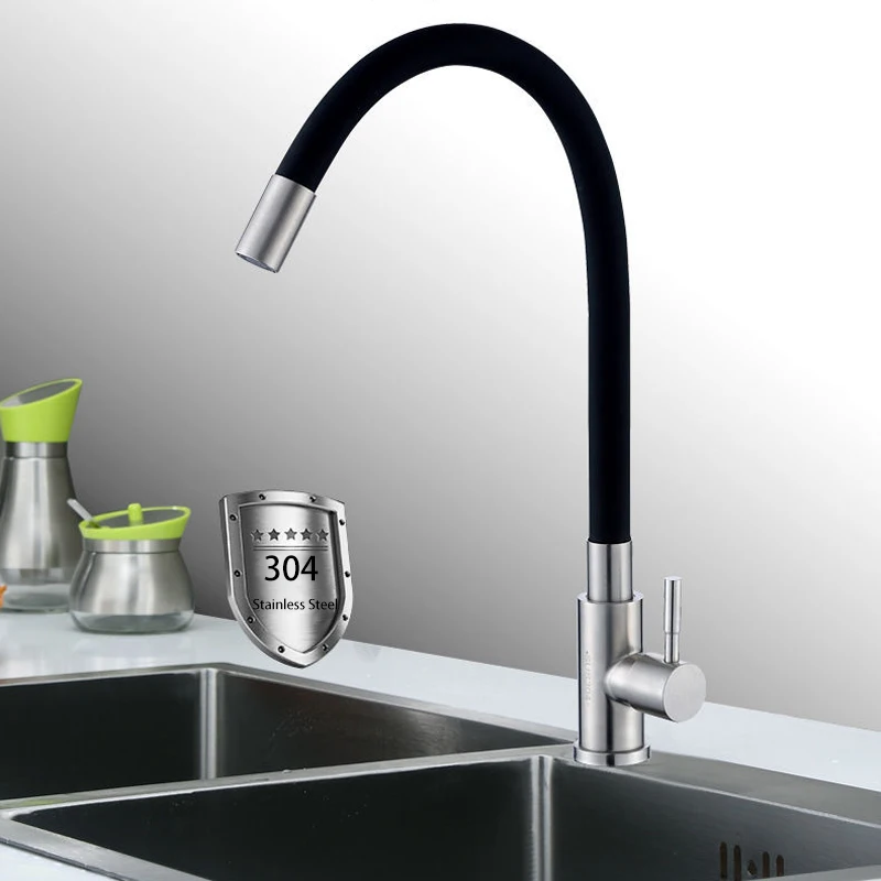 Kitchen Silicone Tube 304 Stainless Steel Faucet Lead-Free Spring Kitchen Faucet