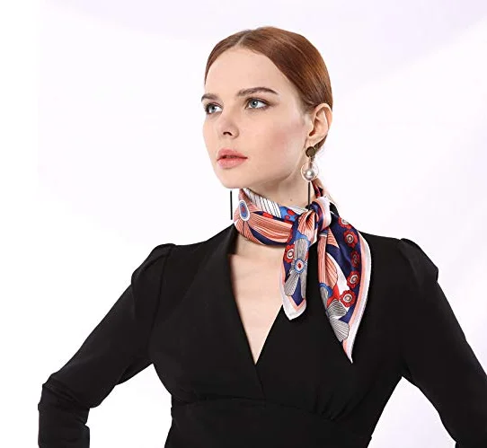 Wholesale OEM Fashion Design Printed Custom Silk Satin Silk Ladies Scarves for Shirt Office and Flight Attendant Uniform