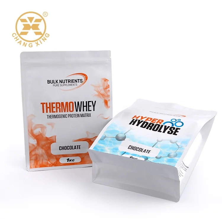 OEM 2 kg Metallic Whey Protein Packaging Flat Bottom Pouch  Custom Logo Printed  Zip lock Bag for Protein Powder