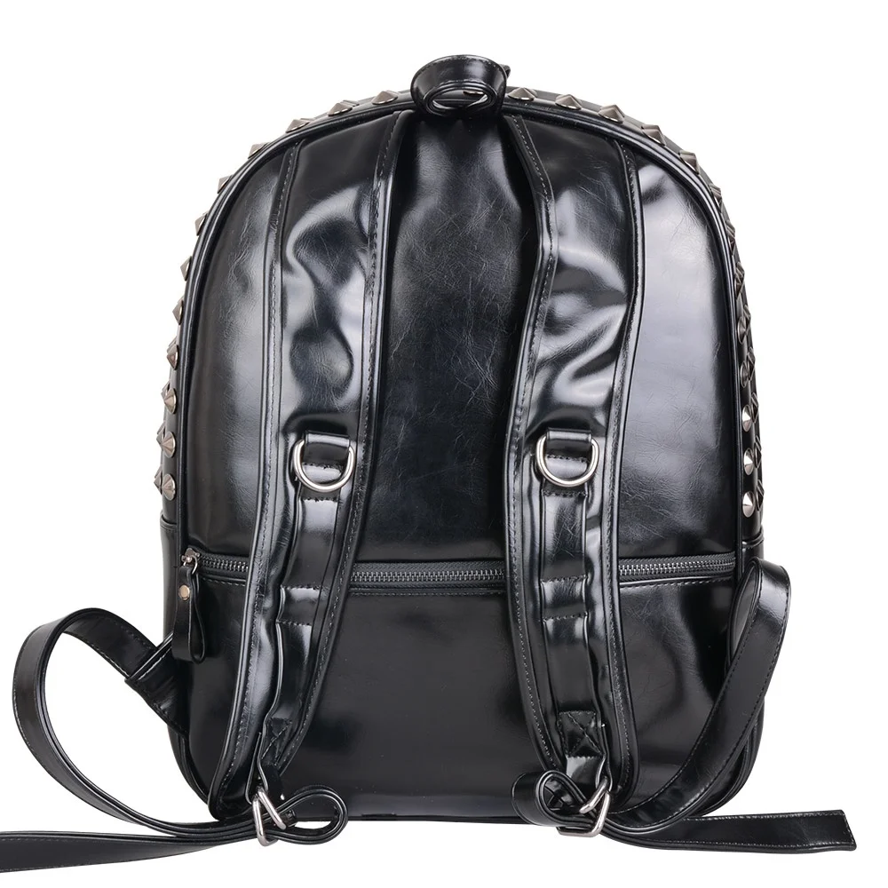 PU leather Rock style black skull pattern rivet backpack