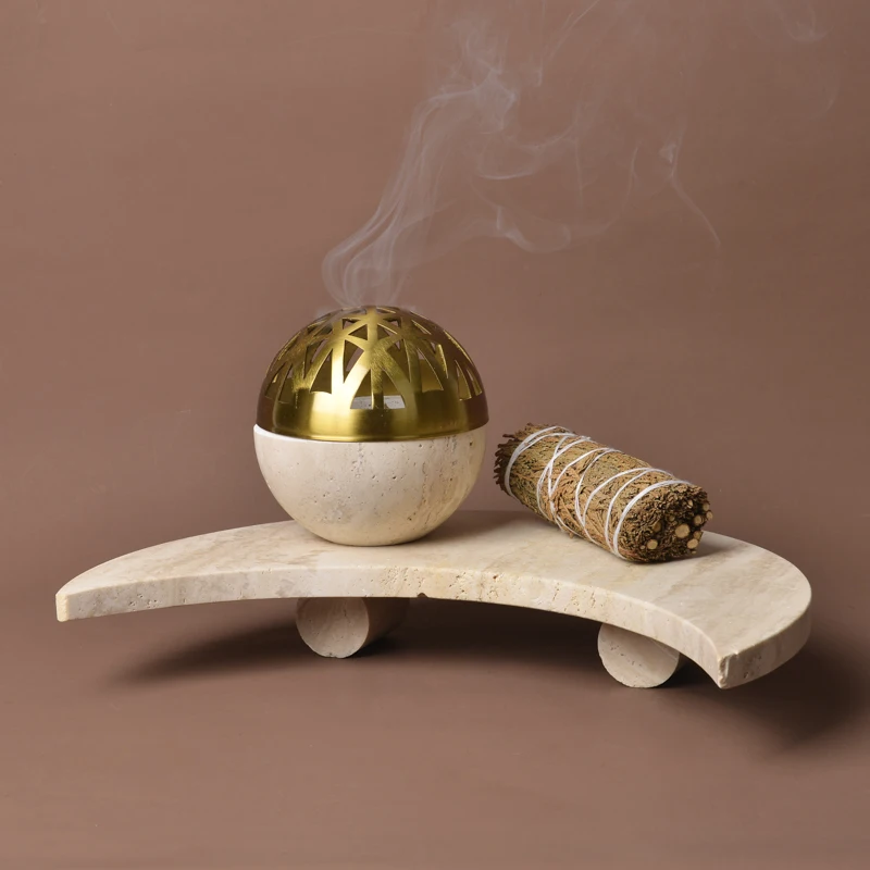 Amazing Travertine Bakhoor burner Abu Dhabi Luxury Set Ramadan Incense Burners Crescent Shape