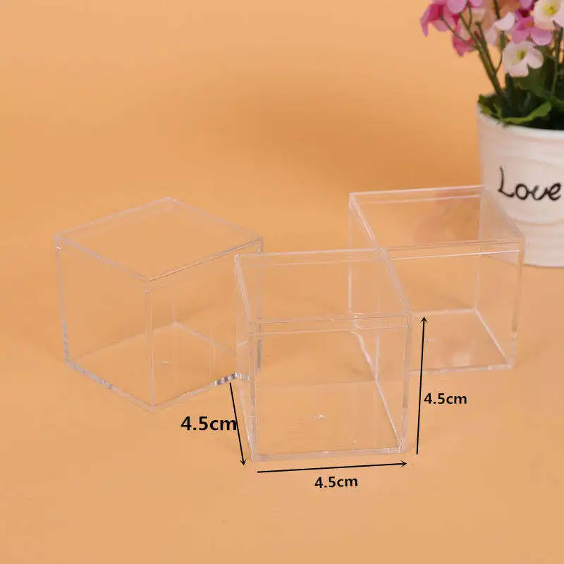 Hot sale Plastic Small Food Grade Candy Box Clear Acrylic Cube Wedding Sugar Favor Box 2x2x2 inch