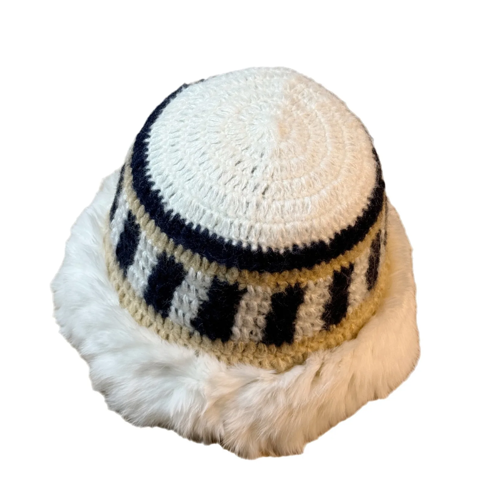Designer Female Winter Warm Knitted Hat with Cute Rabbit Fur Colorful Beanie for Women Fluffy Outdoor Hat for Beach Wear
