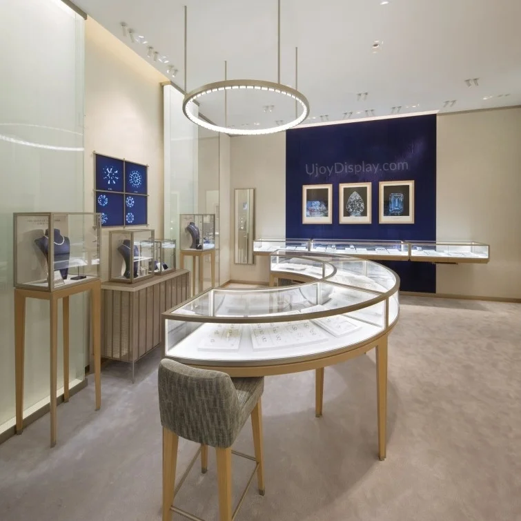 curved jewelry showcase vitrine bijoux jewelry showroom factory