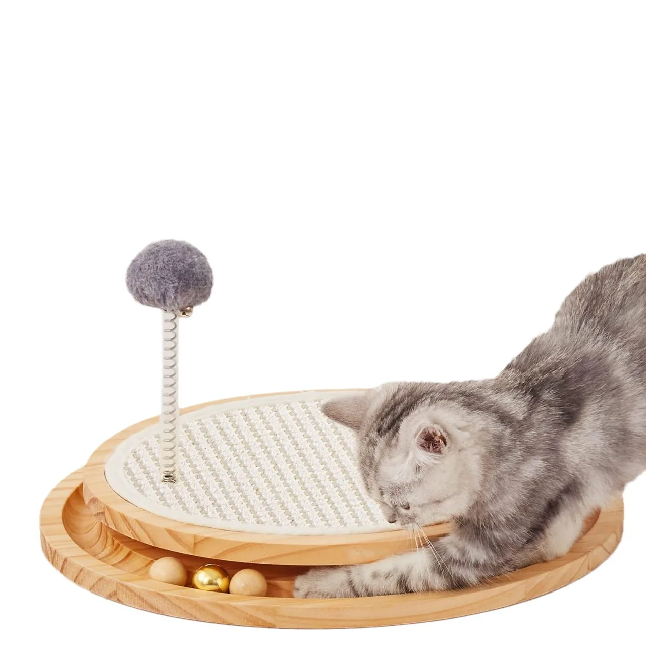 Cat Natural Sisal Scratching Pad Kitten Interactive Toy with Tracking Ball Spring Cat Ball Toy