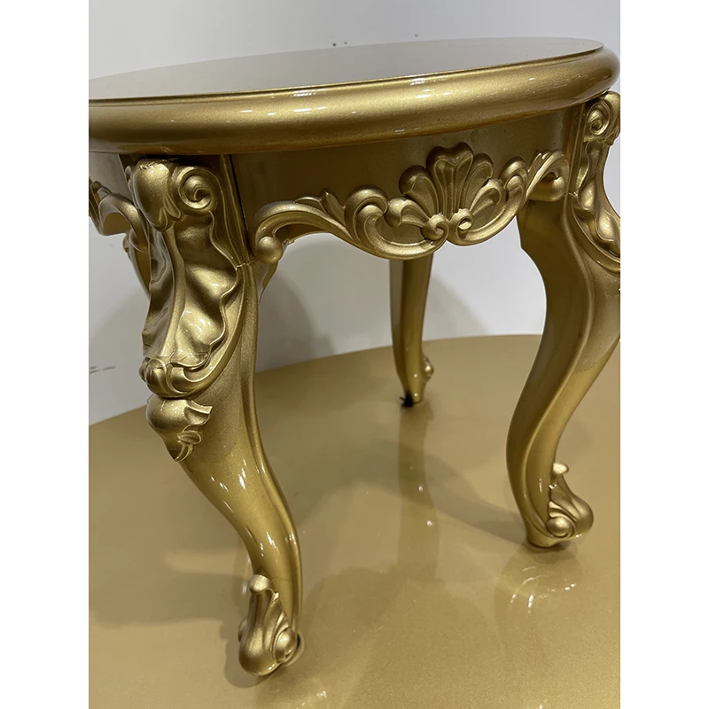 Luxury Style Furniture Small Dining Table Gold Carved Design Round Coffee Table