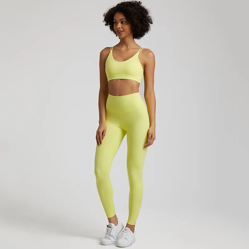 Compression new model soft high waist womens workout fitness yoga suit quick dry sexy yoga leggings and bra set