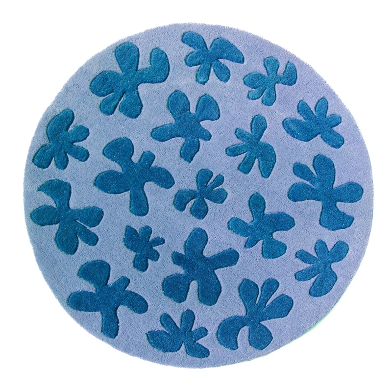 Fluffy Non-slip Pink Blue Flower Round Carpets Soft Plush Small Area Rug for Nursery Kids Room