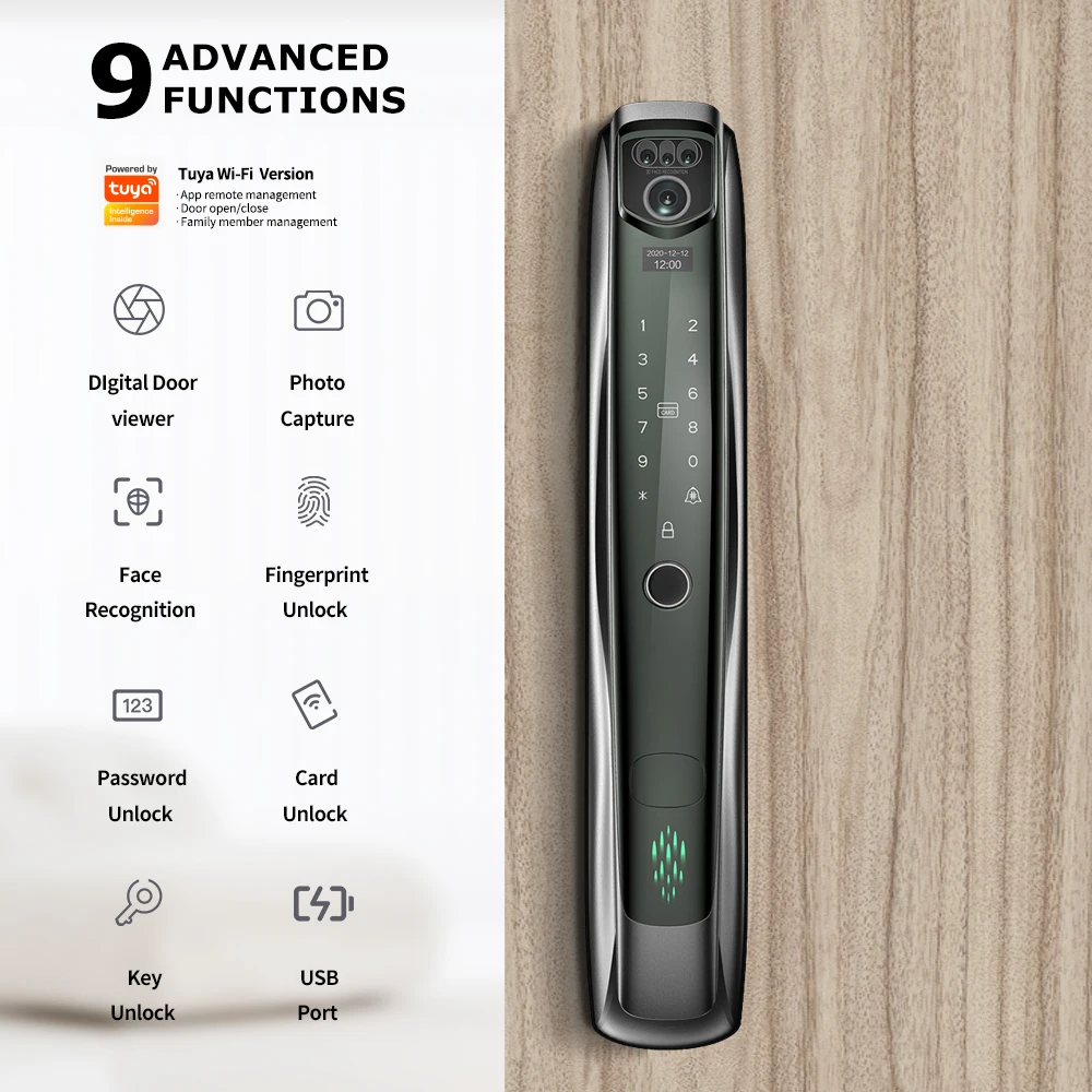 SMARTEK i10 3D Face Recognition Autoclose Fingerprint Digital Electronic Camera Tuya APP Wi-Fi Smart Door Lock with Eye Scanner