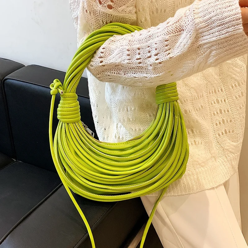 New Design Personalise Squeeze Noodle Bags Women Leather Rope Finishing Line Knots Bags Ladies Tote Handbags Women Shoulder Bags