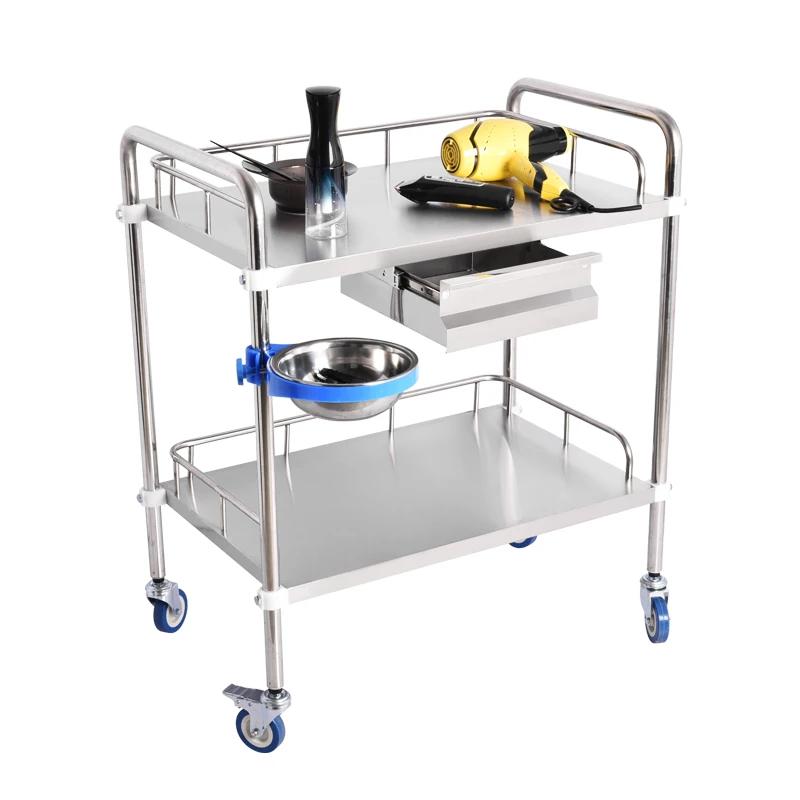 Hospital Emergency Instrument Patient Surgical Nursing Rolling Cart Stainless Steel Medical Trolley