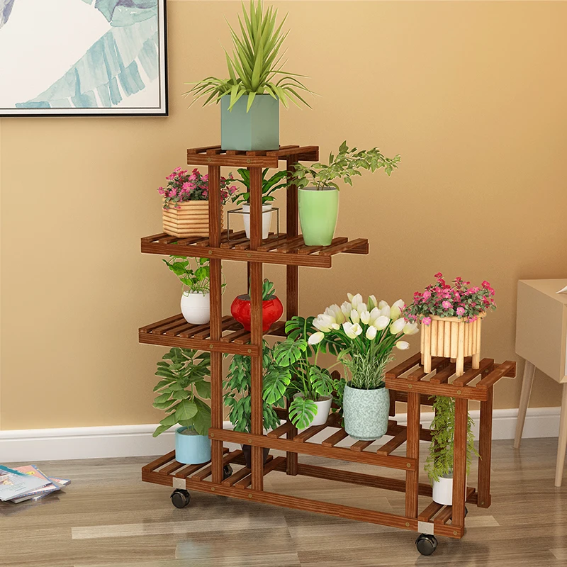Balcony Flower Shelf Indoor Multi-layer Solid Wood Living Room Household Succulent Green Radish Pot Decorative Plant Stand