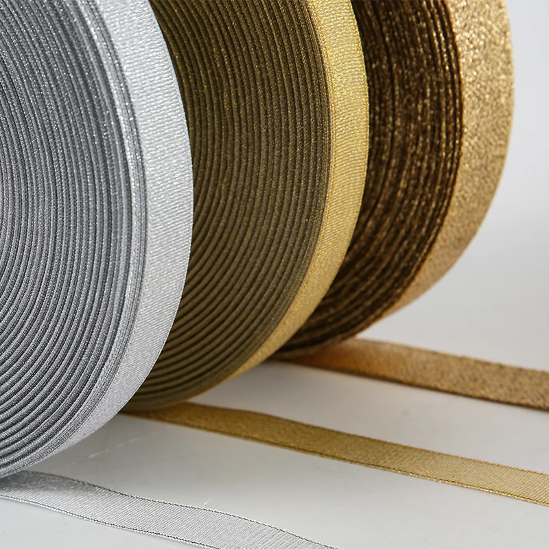 Shinny Gold Metallic Ribbon Luxury Gift Glitter Metallic Satin Ribbon