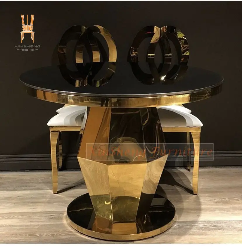 Gold Stainless Steel Round MDF Glass cake Wedding Table for Event