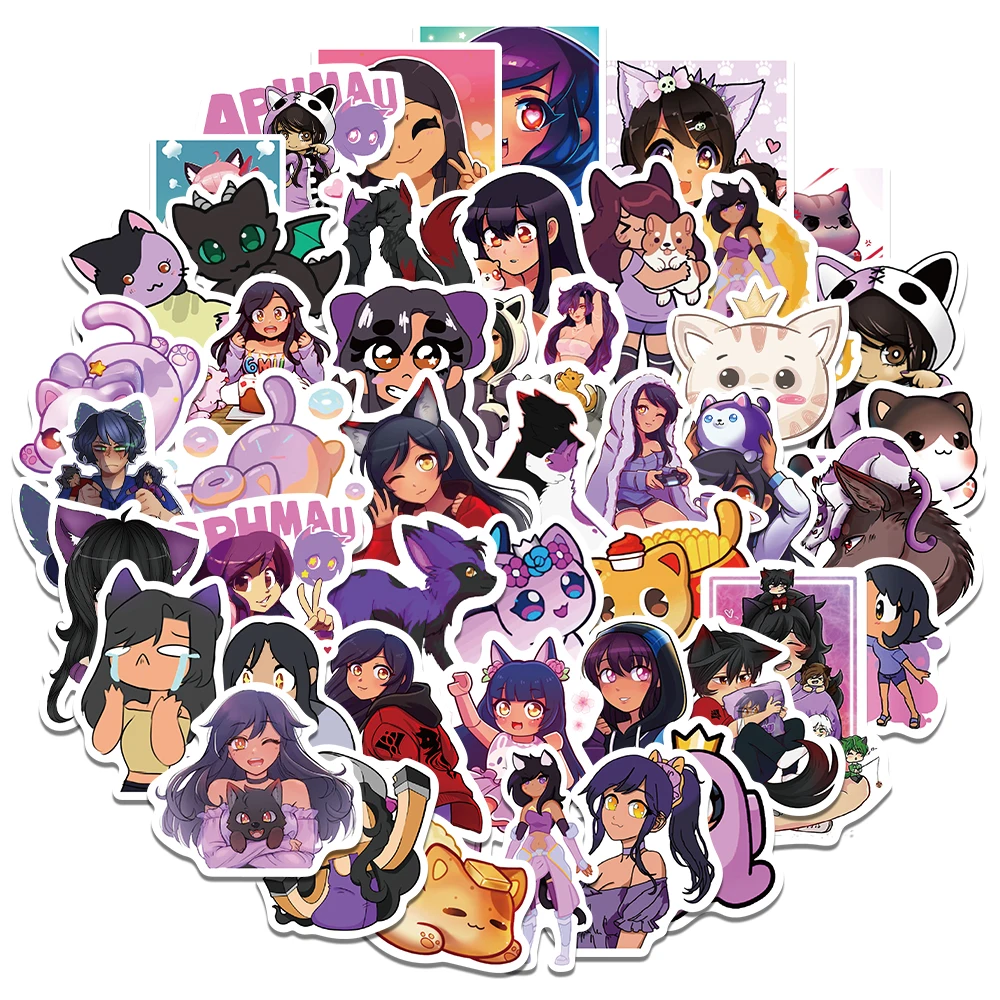 ZY2649S 50Pcs Cute Cartoon Aphmau Decorative Stickers For Teen Laptop Skateboard Luggage Guitar Scrapbook Art Vinyl Sticker