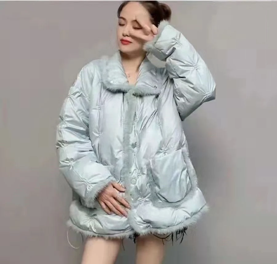 Wholesale Fashion High Quality thicken coat women white duck down coat with Mink fur