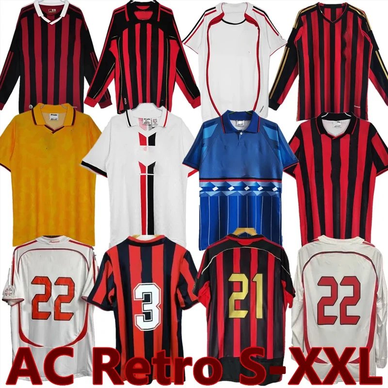 Футболки футбольные в стиле ретро, 90 91, 95, 96, 97, Gullit Maldini Van Basten football Inzaghi 06 07, PIRLO SHEVCHENKO BAGGIO