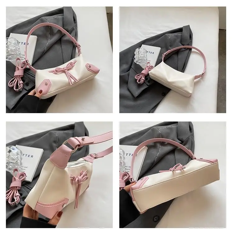 A0007 Wholesale Bow Tie PU Leather Shoulder Purse Women Teen Girl Coquette Aesthetic Shoulder Bag Balletcore Handbags Clutch Bag
