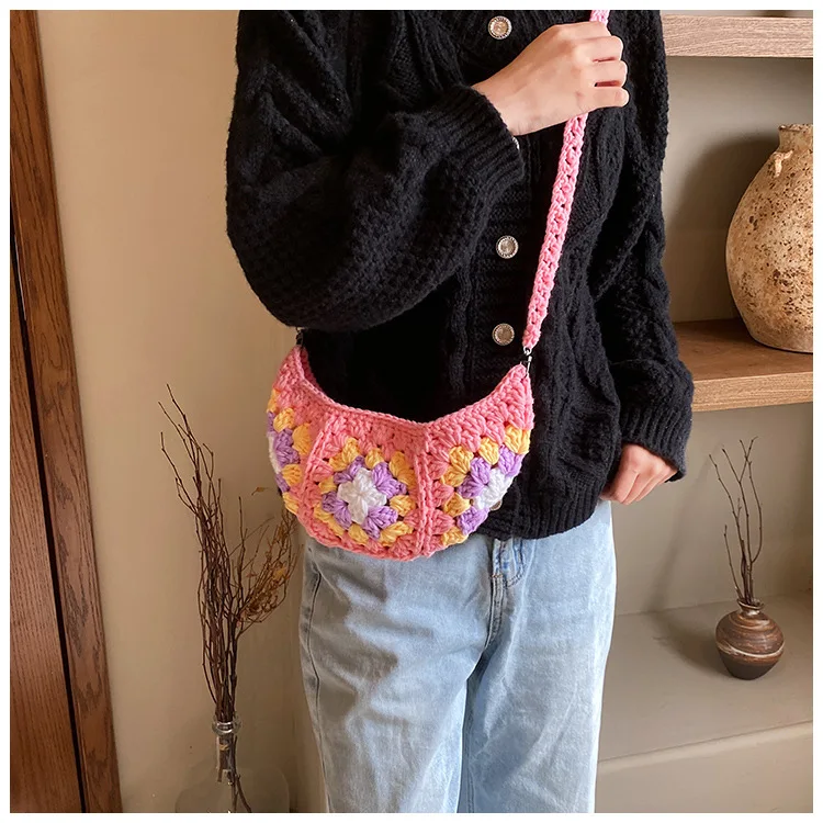 Trendy High Quality Women Woven Yarn Crochet Knitted Handbag Cute Shoulder Bags
