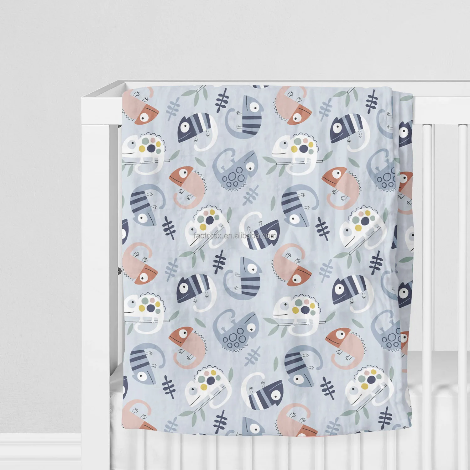 Wholesale Custom Cartoon Pattern Bamboo Cotton Blankets Baby Receiving Blanket Stretch Soft Swaddle Blanket