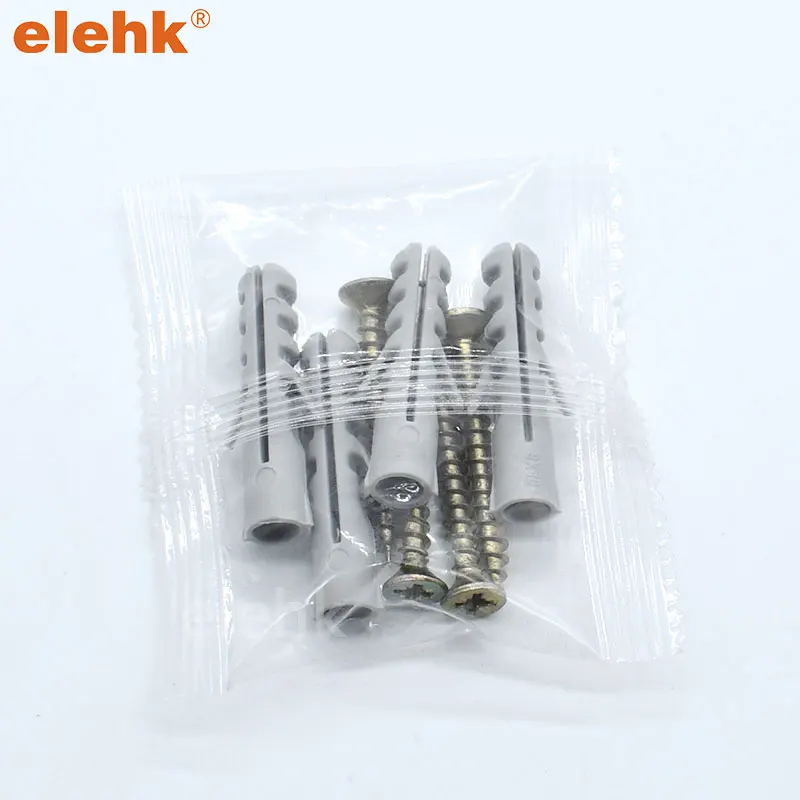Elehk Factory Wholesale M5 M6 M7 M8 M10 Plastic wall plug PE PA plastic Anchor and screws Kit with 4pcs in opp bag