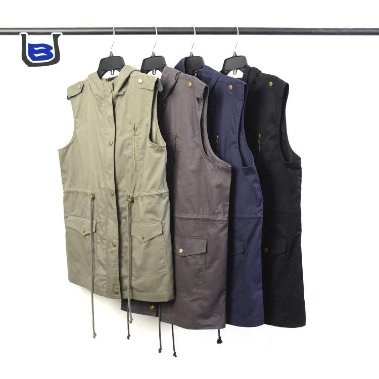 Casual cotton adjustable waist hoodie vest with pocket for journalists photography camping