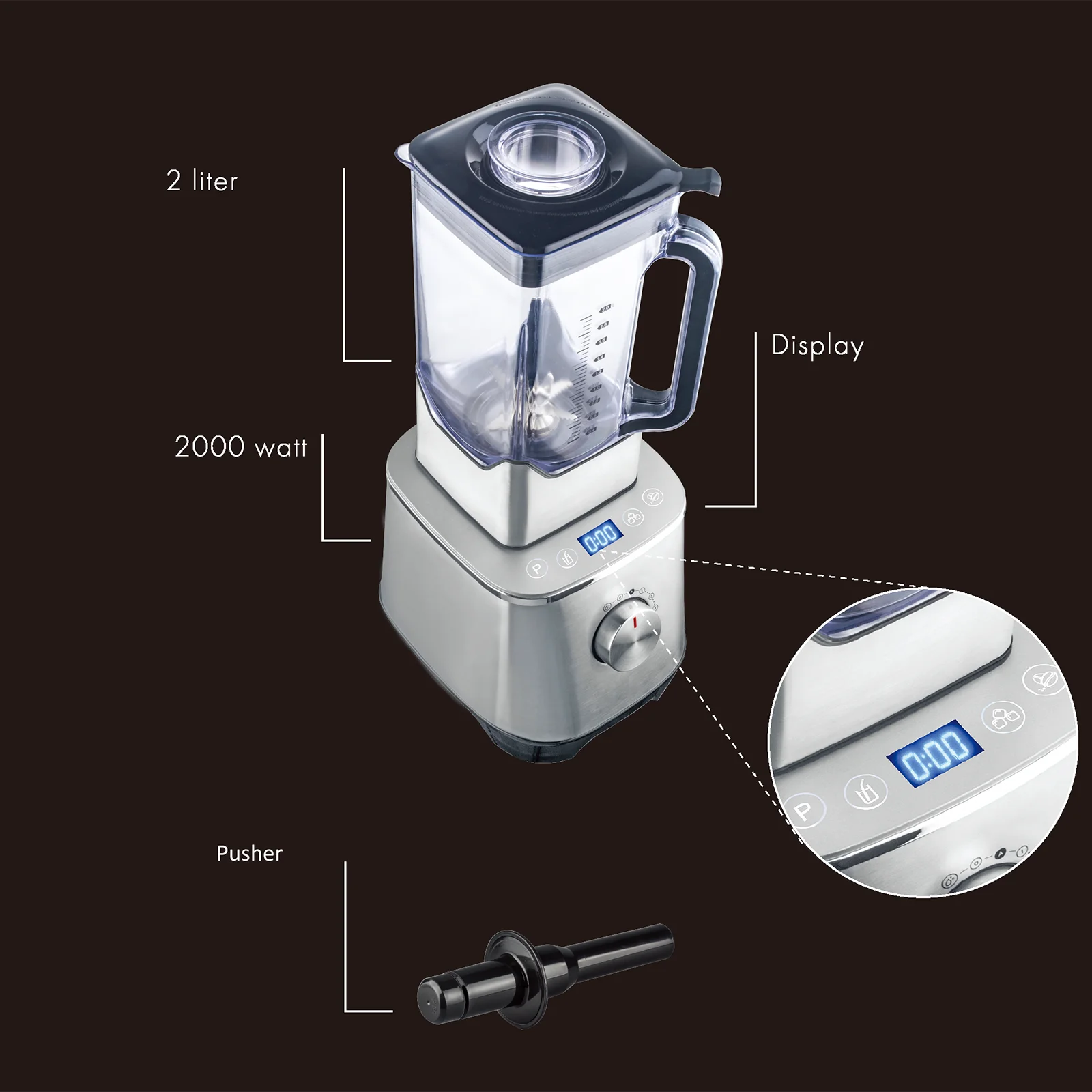 2000W 3L digital display commercial level  high power table blender