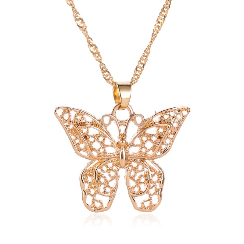 New Arrive Trendy Fashion Layered butterfly Pendant Necklace Silver Gold Plated Dainty butterfly Necklace Jewelry for Women Girl