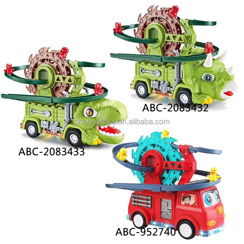 LK Toys Dinosaur Race Track Game Set Dino Car Track Adventure Slide Toy with Climbing Stairs Lights and Music Toy for Toddlers