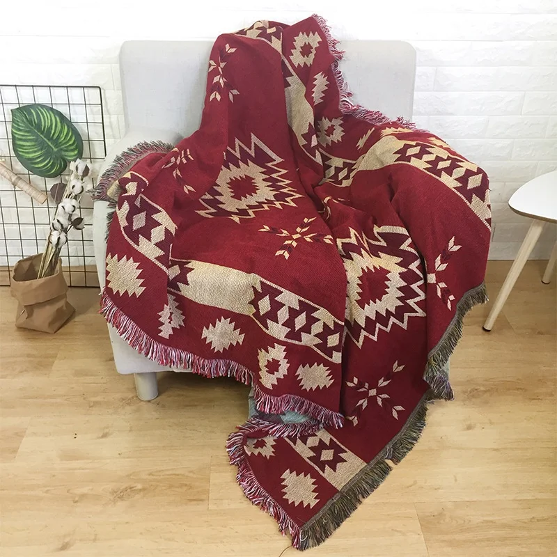 Custom Polyester Soft Solid Jacquard Woven Tapestry Promotional Throw Blanket