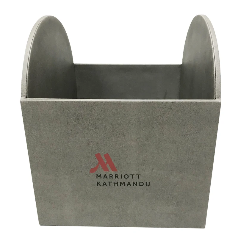 2021 new custom design gray faux pu leatherette leather amenities tray with electrical kettle and tea coffee sachetcompartment