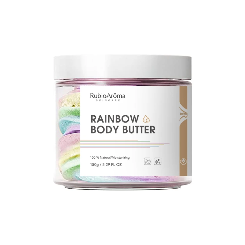 High quality rainbow body butter natural organic moisturizing vegan strawberry scented raw