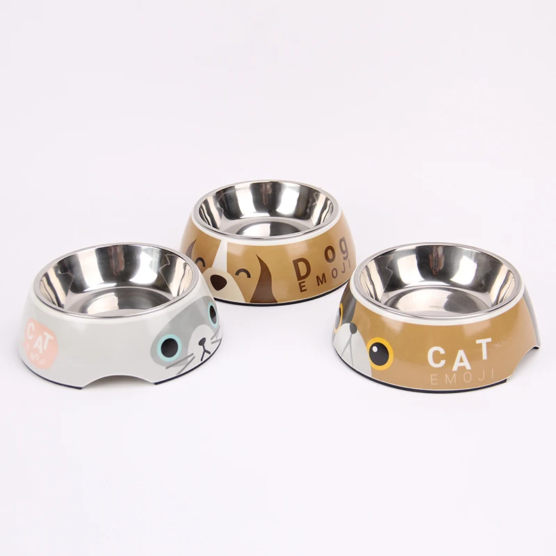 New design pet supplies bowl stainless steel double pet bowls dog food water feeder melamine round salad bowl
