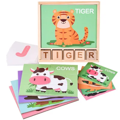 Hot selling kids building blocks English words cognitive spelling toys fruit animal car early education toys