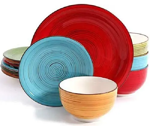 Hot sale hotel restaurant rustic color glazed porcelain ceramics dinner plates dinnerware sets stoneware
