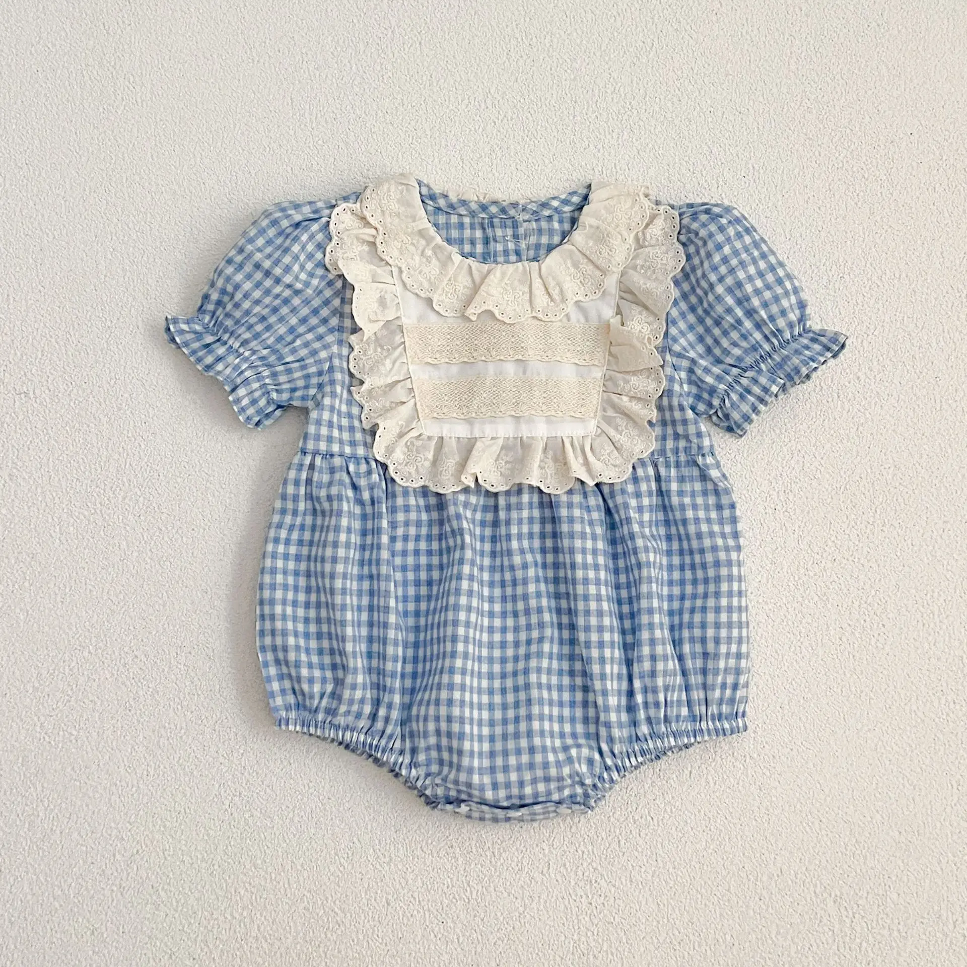 New Summer Baby Plaid Lace Girls Dress Sister Dress Baby Romper