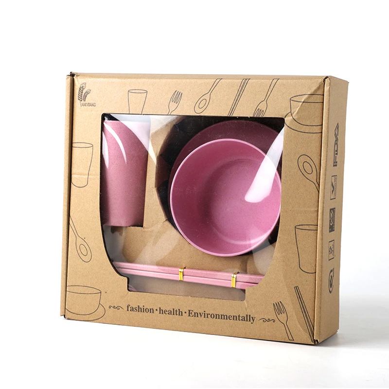 Eco-Friendly Natural Wheat Bowl Straw Wheat Cup Wheat 6Pcs Set Kids Plate Set Bamboo Fiber Bowl